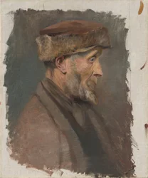 Studie eines armen alten Mannes mit Pelzmütze